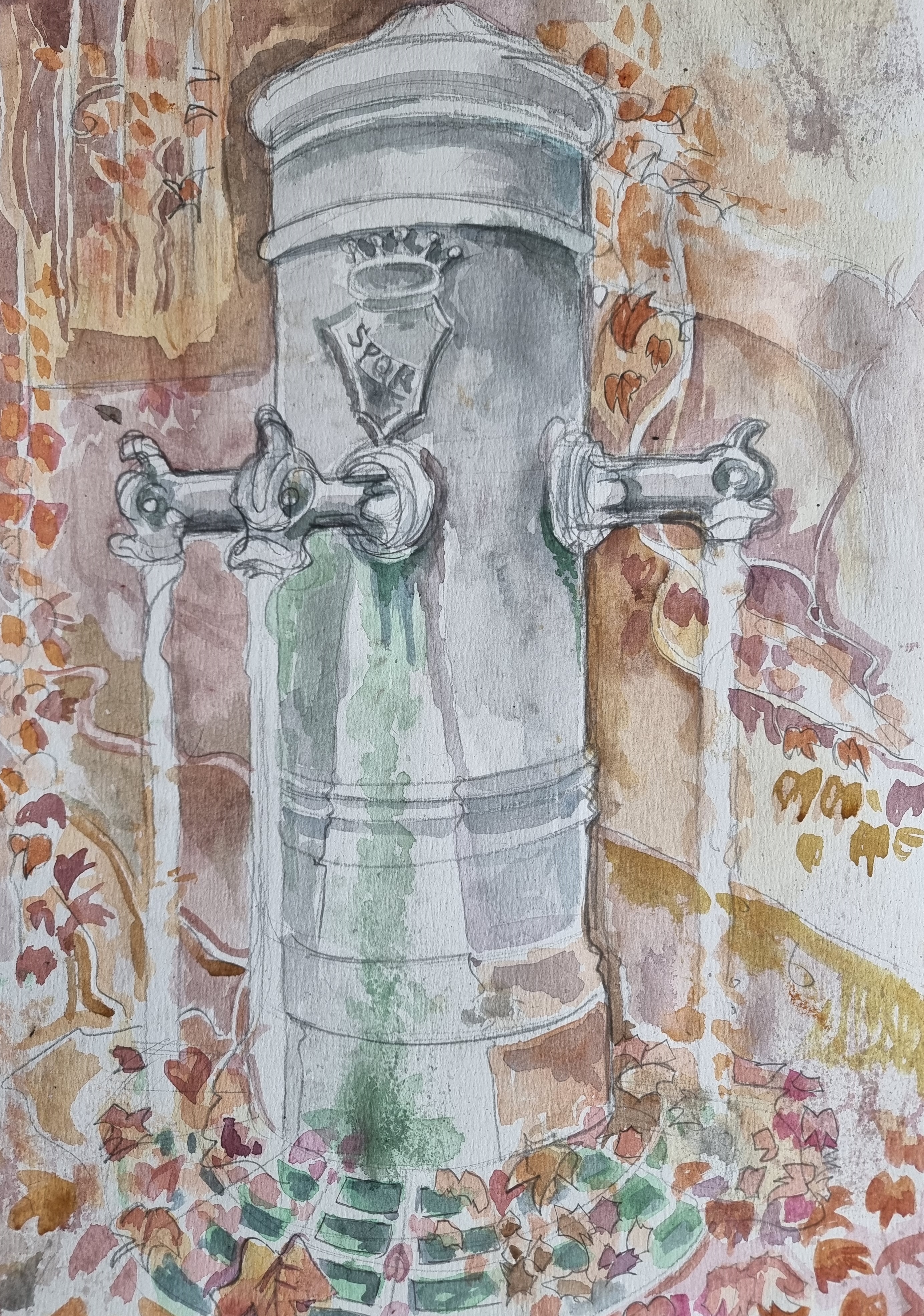 Disegni di Roma: Fontanella a tre brcci dietro i Fori